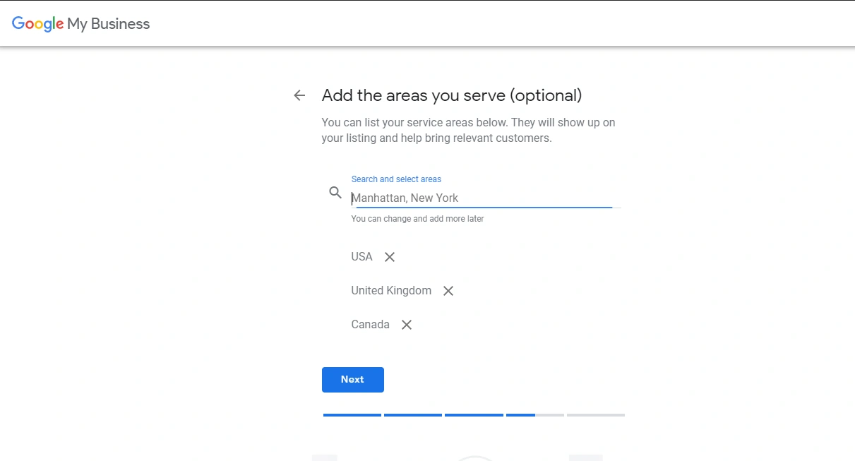 enter your business address in google listing